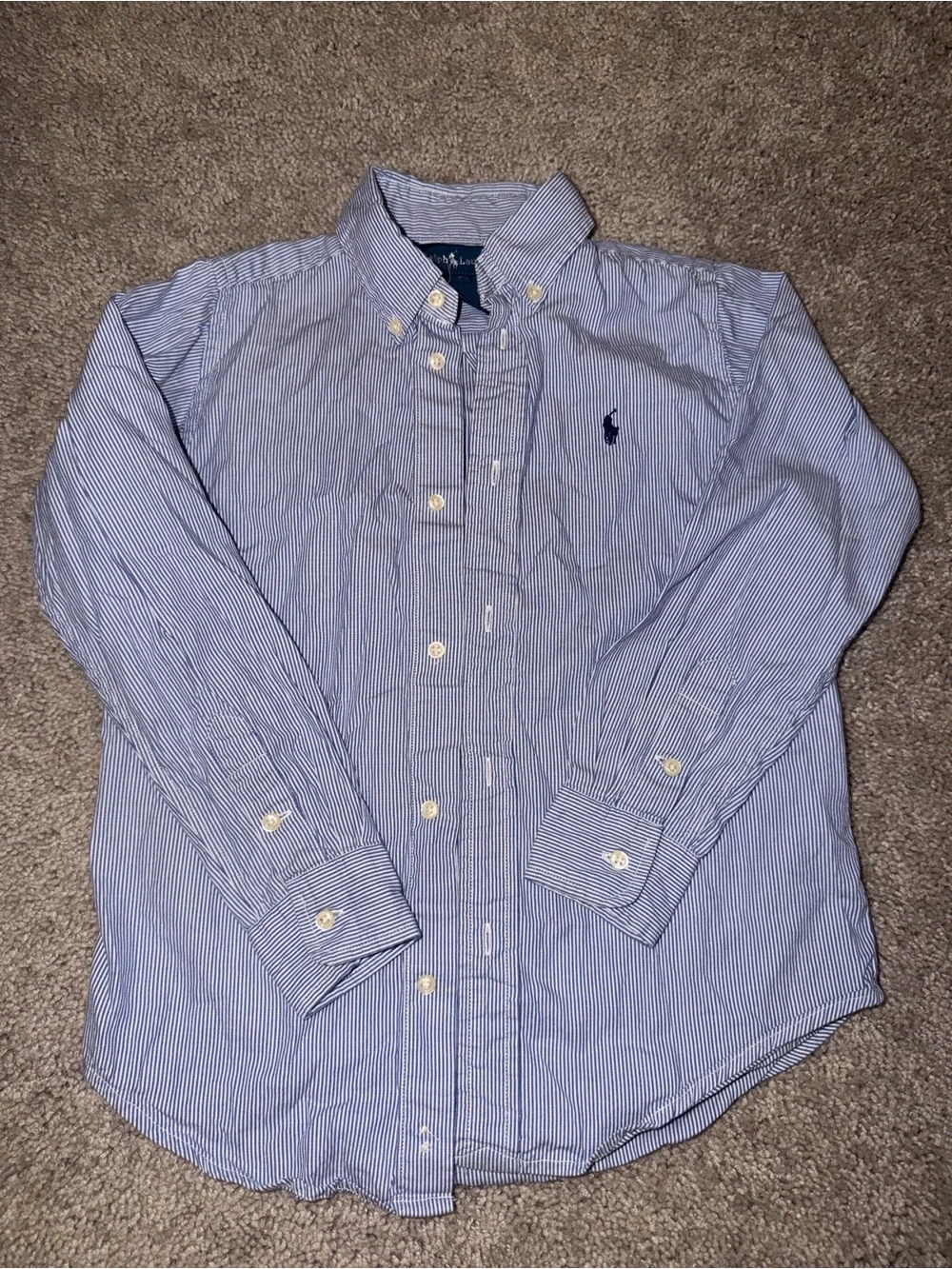 Ralph Lauren Blue and White Pinstriped Button-Down Shirt